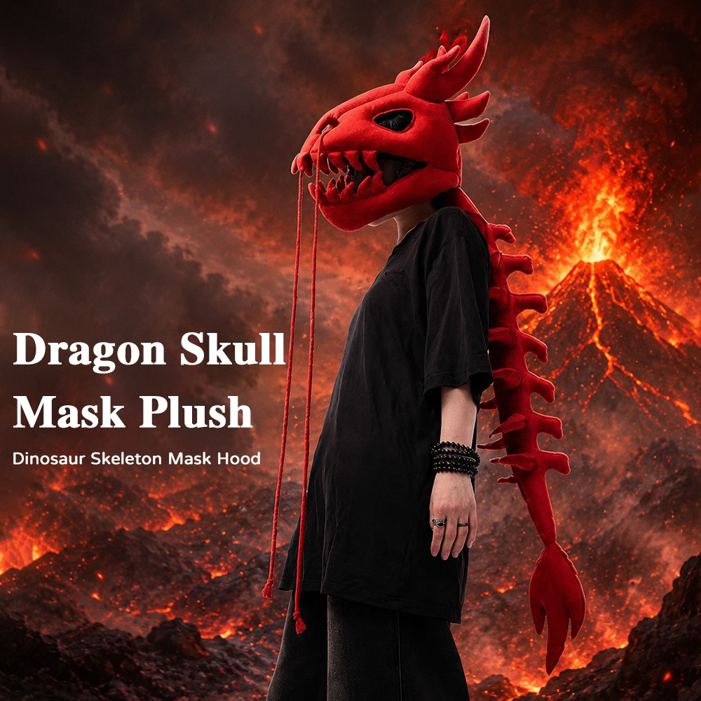Photography Style - ドラゴンスカルスパインプラッシュフード ロング恐竜スケルトンヘッドマスク コスプレパーティー用ヘッドウェア ハロウィンコスチュームコスプレ ホームデコレーション用