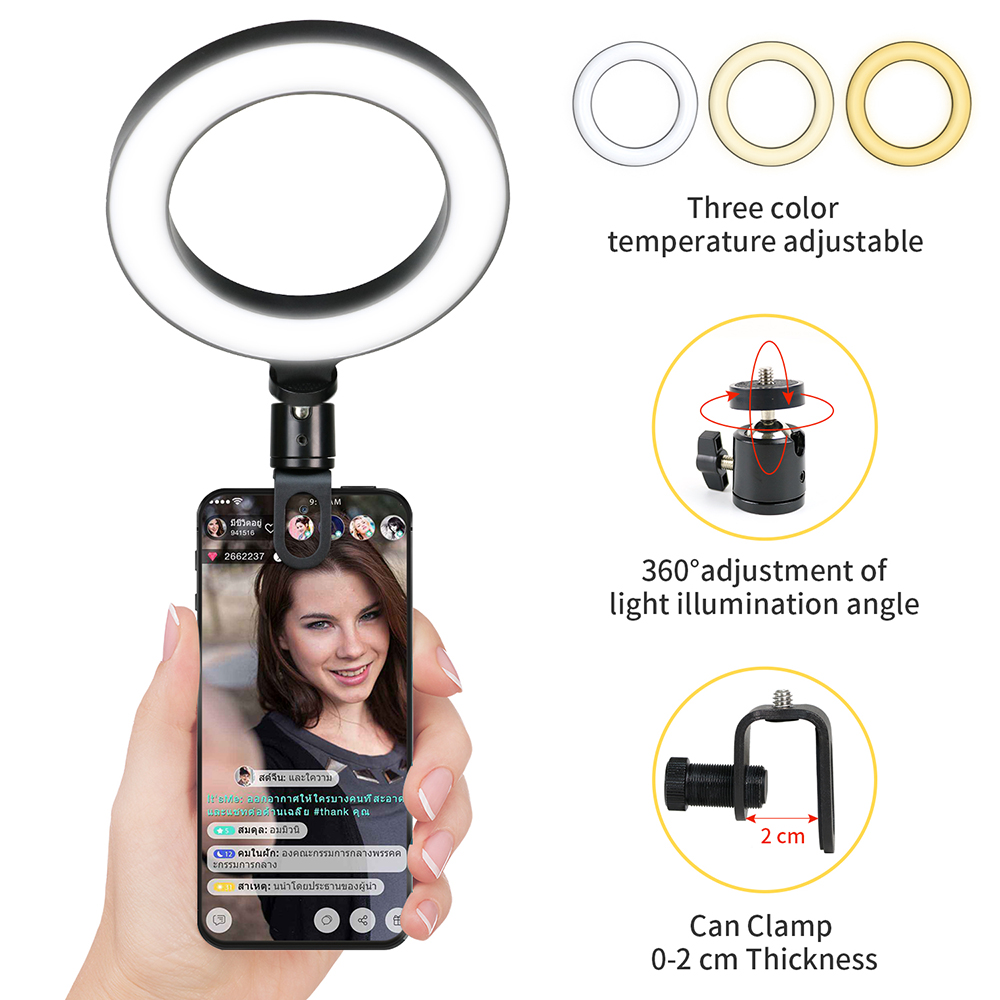 Photography Youtube - 16cm LEDビデオライト スタンド付き セルフィーリングランプ スマホ iPad